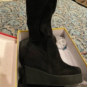 Black suede over the knee boots with stretch top